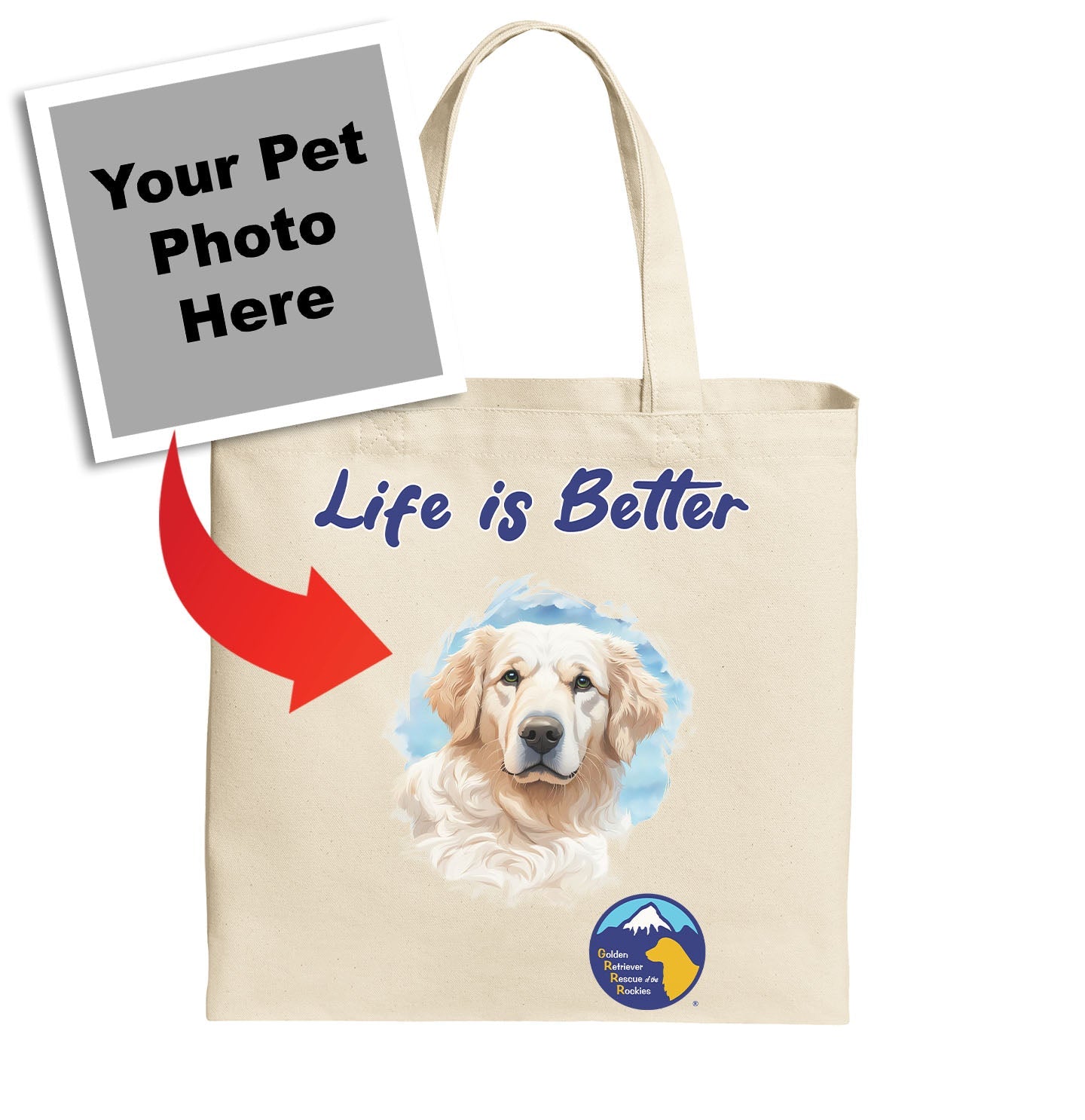 Life is Better With My GRRR Rescue Pet - Personalized Custom Cotton Canvas Tote