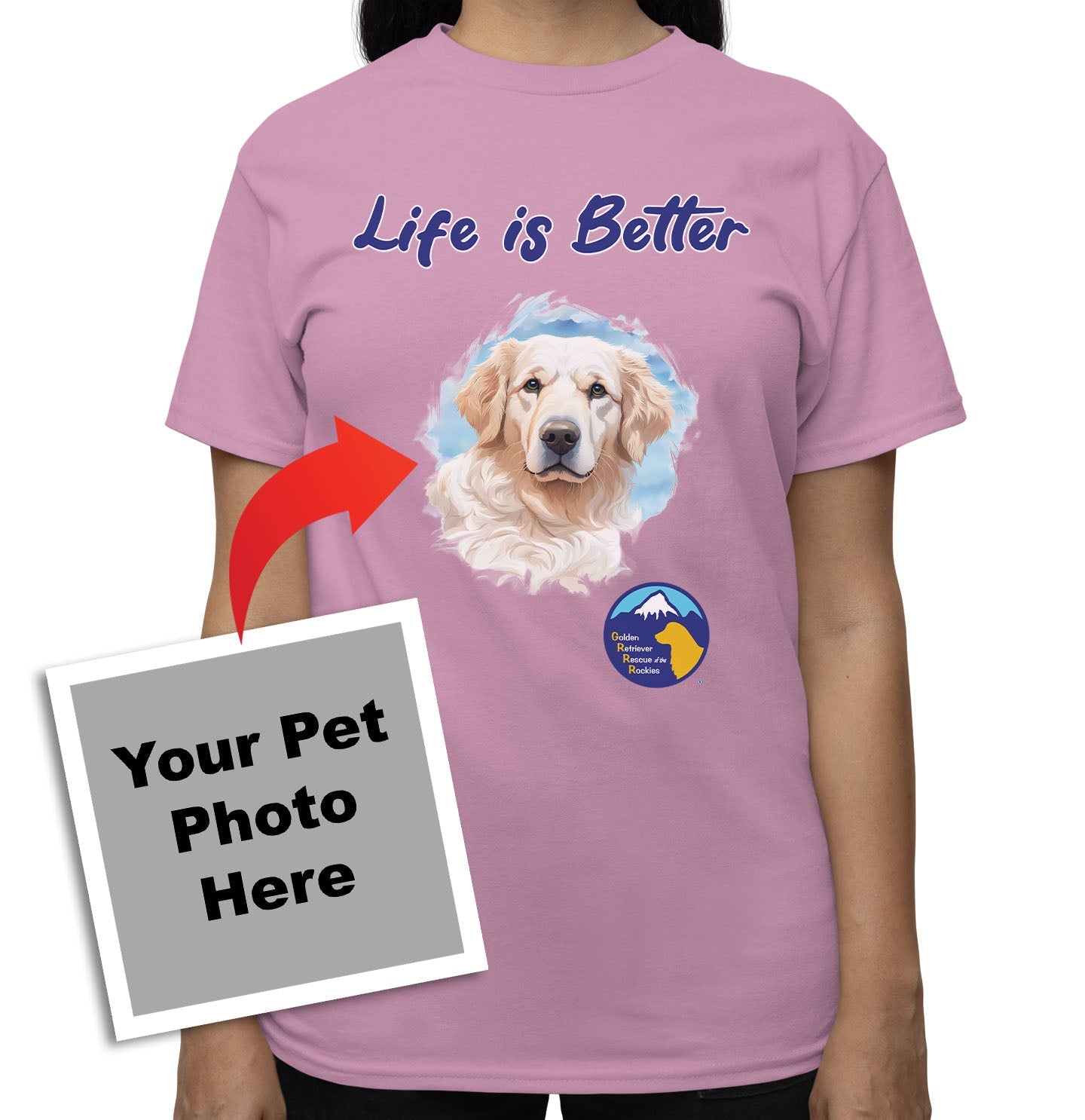 Life is Better With My GRRR Rescue Pet - Personalized Custom Adult Unisex T-Shirt - Pink