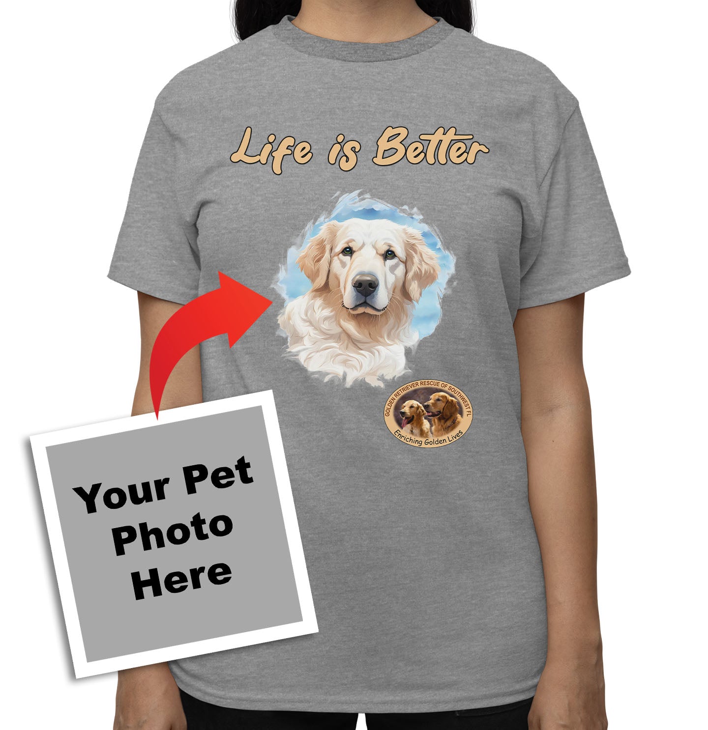 Life is Better With My GRRSWF Rescue Pet - Personalized Custom Adult Unisex T-Shirt - Grey