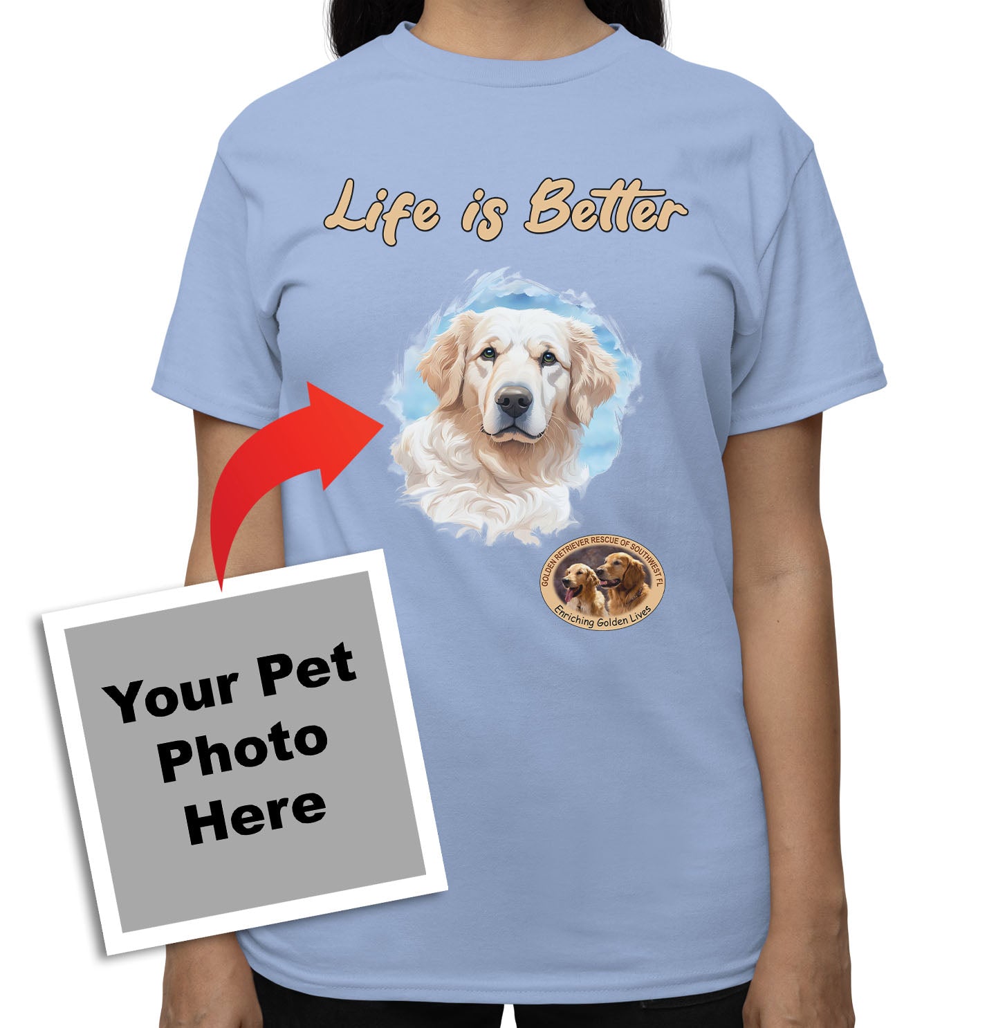 Life is Better With My GRRSWF Rescue Pet - Personalized Custom Adult Unisex T-Shirt - Light Blue