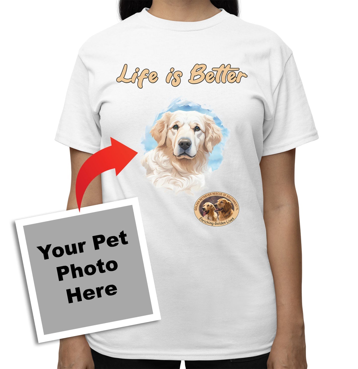 Life is Better With My GRRSWF Rescue Pet - Personalized Custom Adult Unisex T-Shirt - White