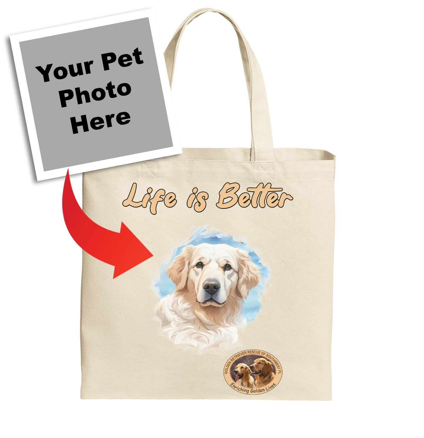 Life is Better With My GRRSWF Rescue Pet - Personalized Custom Cotton Canvas Tote