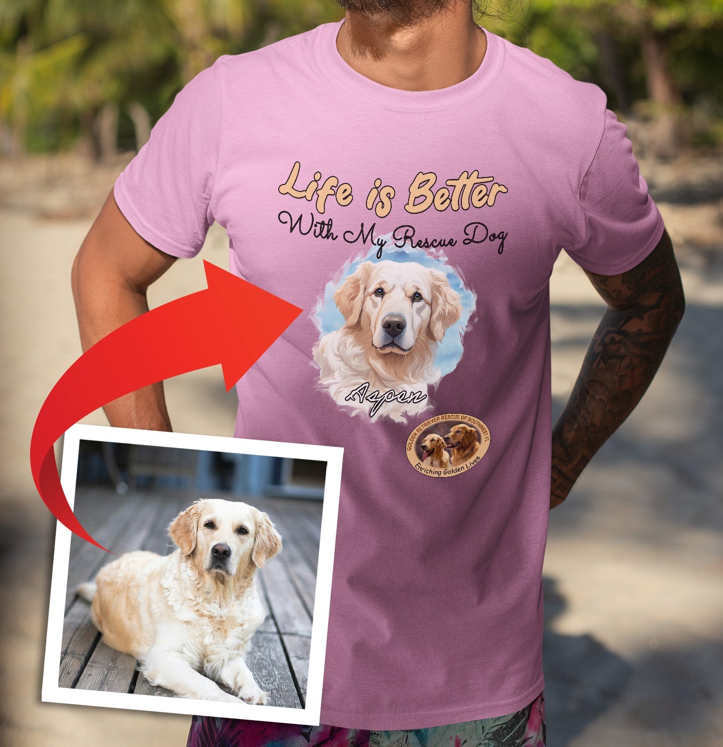 Life is Better With My GRRSWF Rescue Pet - Personalized Custom Adult Unisex T-Shirt - Main