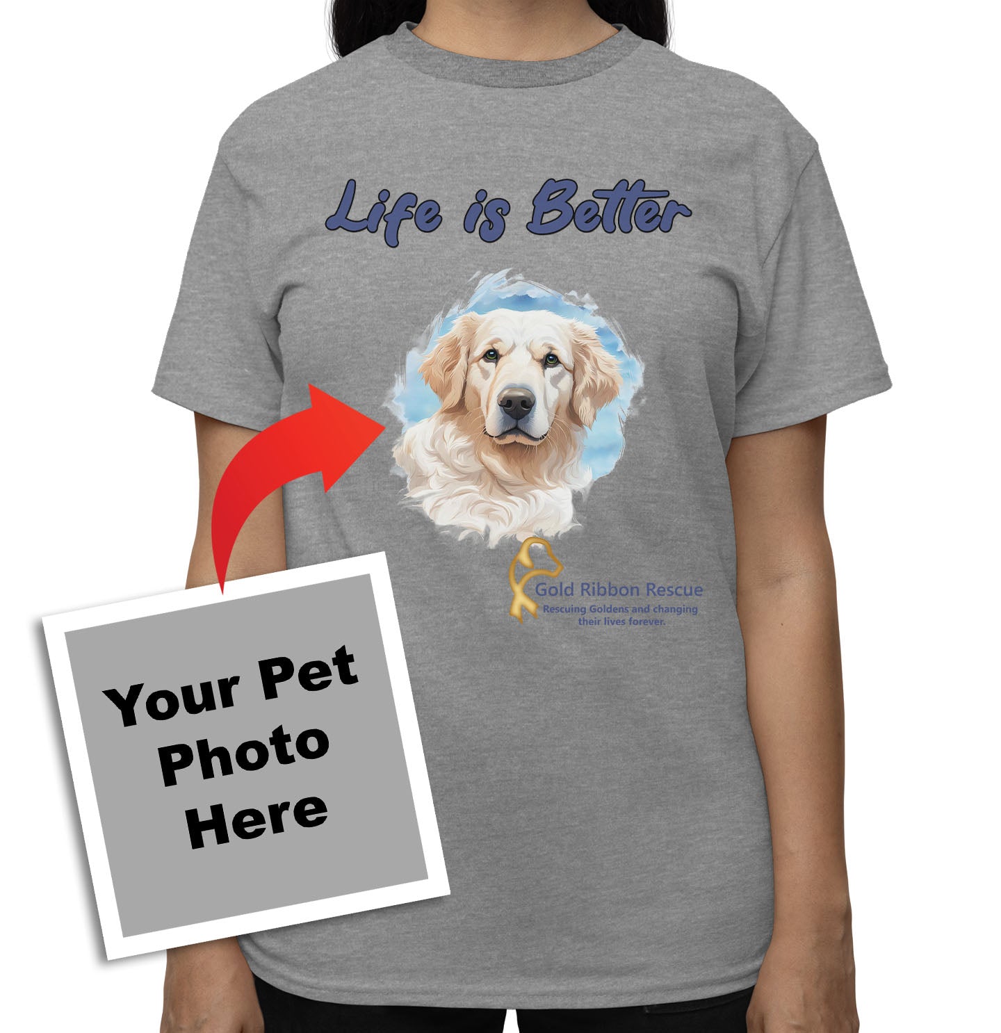 Life is Better With My Gold Ribbon Rescue Rescue Pet - Personalized Custom Adult Unisex T-Shirt - Grey