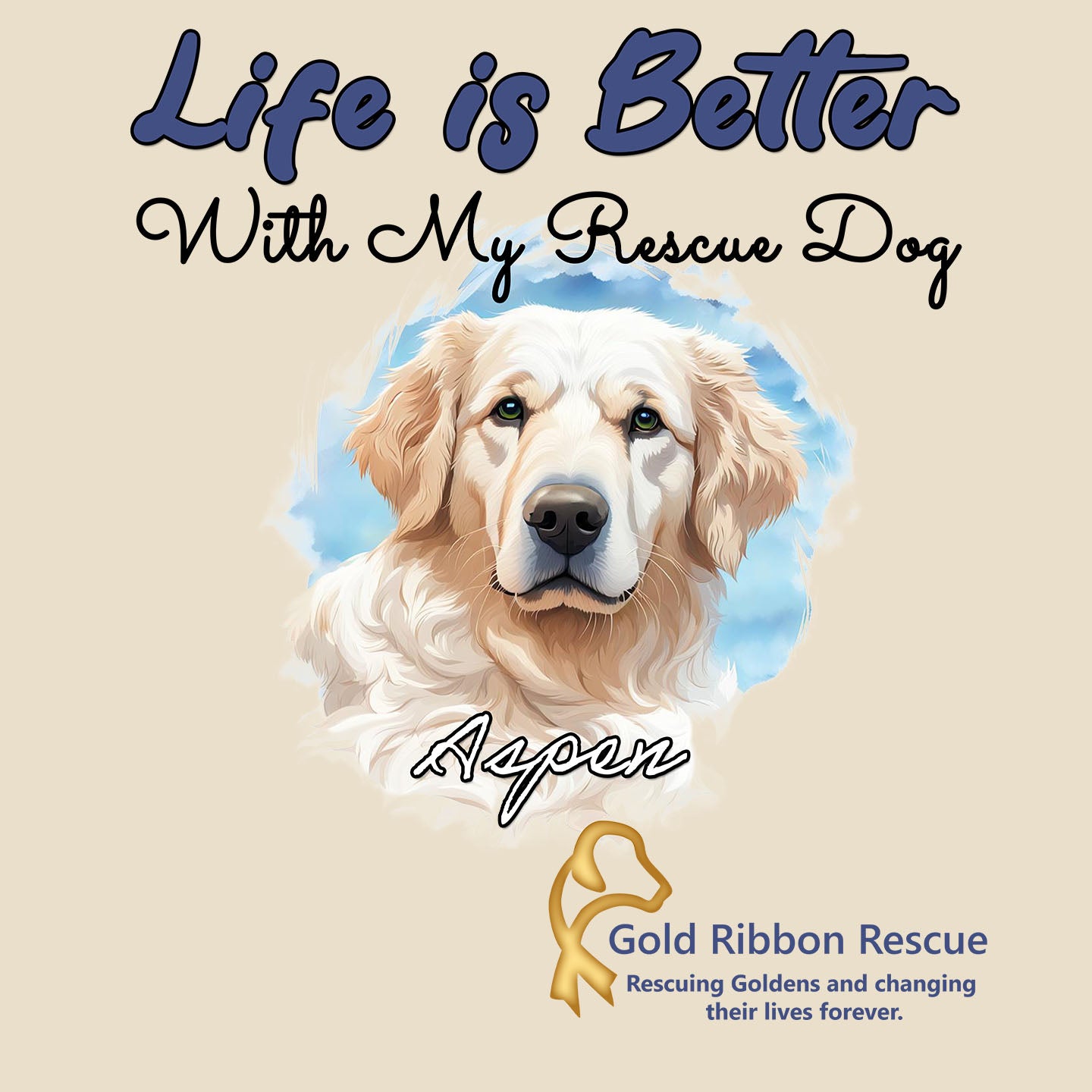 Life is Better With My Gold Ribbon Rescue Rescue Pet - Personalized Custom Cotton Canvas Tote