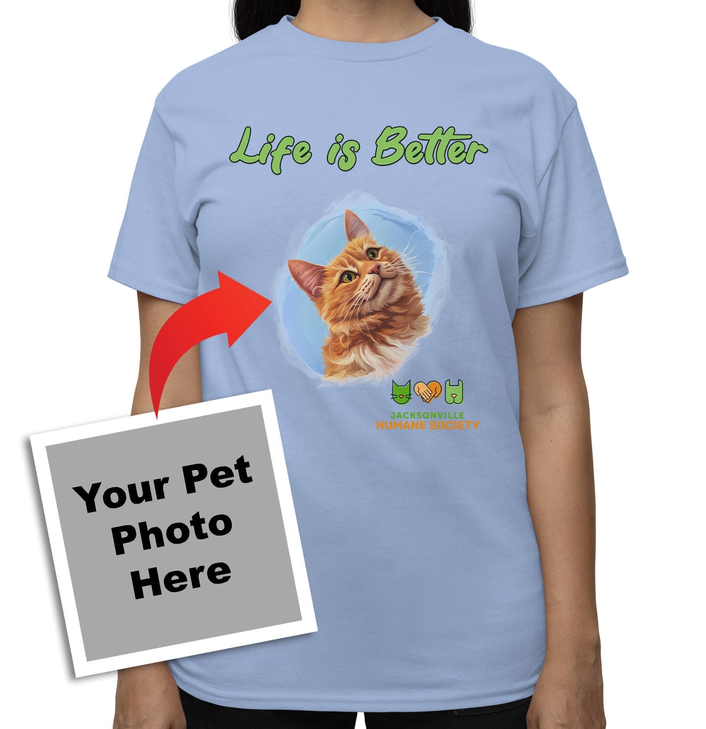 Life is Better With My JHS Rescue Pet - Personalized Custom Adult Unisex T-Shirt - Light Blue