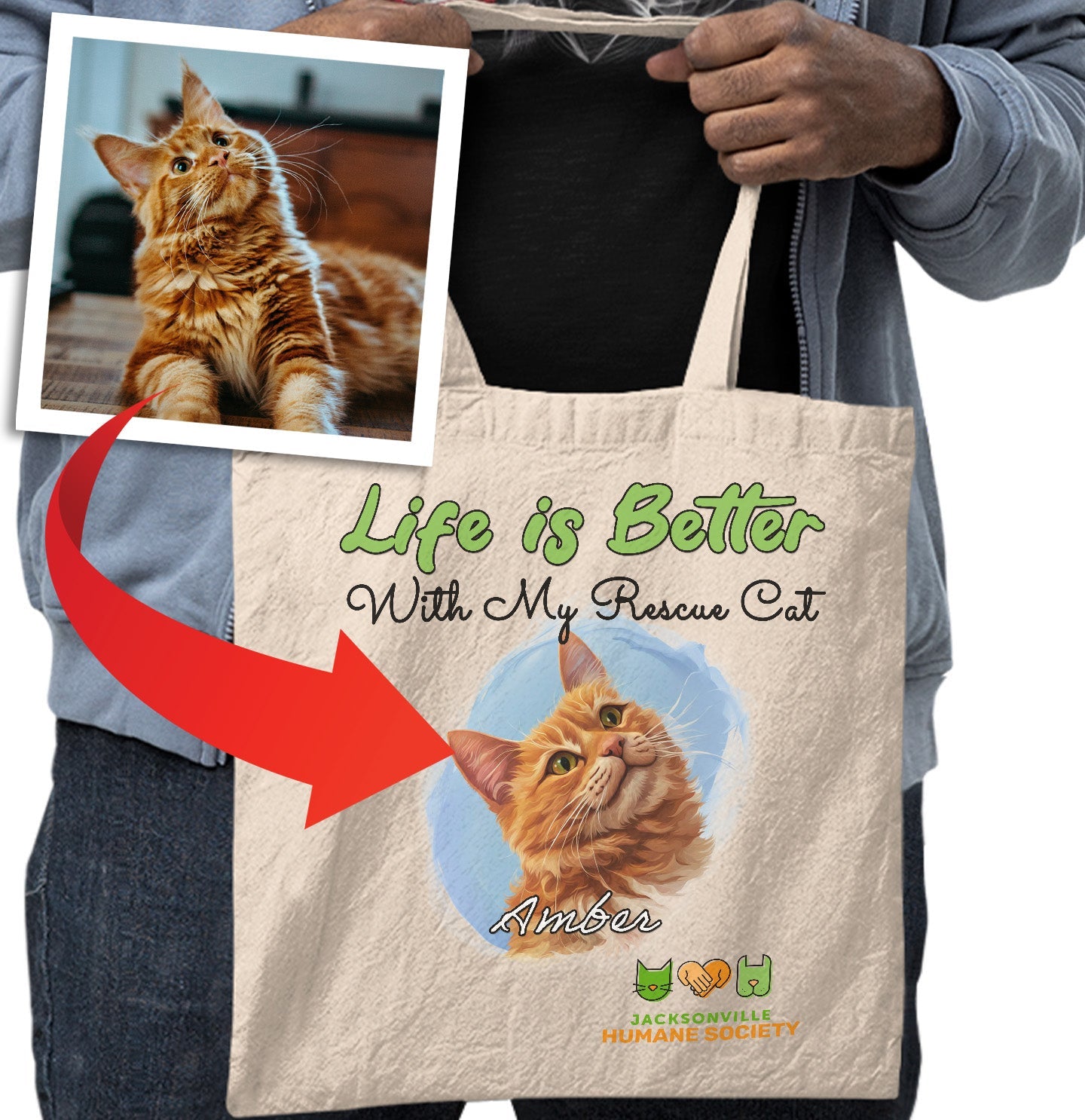 Life is Better With My JHS Rescue Pet - Personalized Custom Cotton Canvas Tote - Main