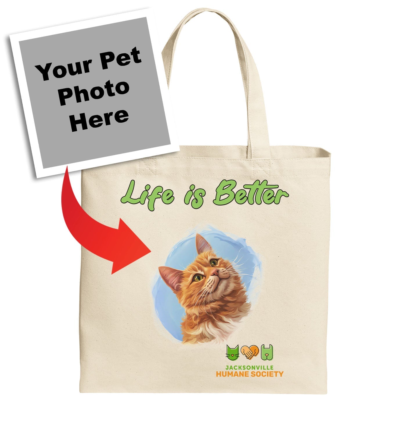 Life is Better With My JHS Rescue Pet - Personalized Custom Cotton Canvas Tote