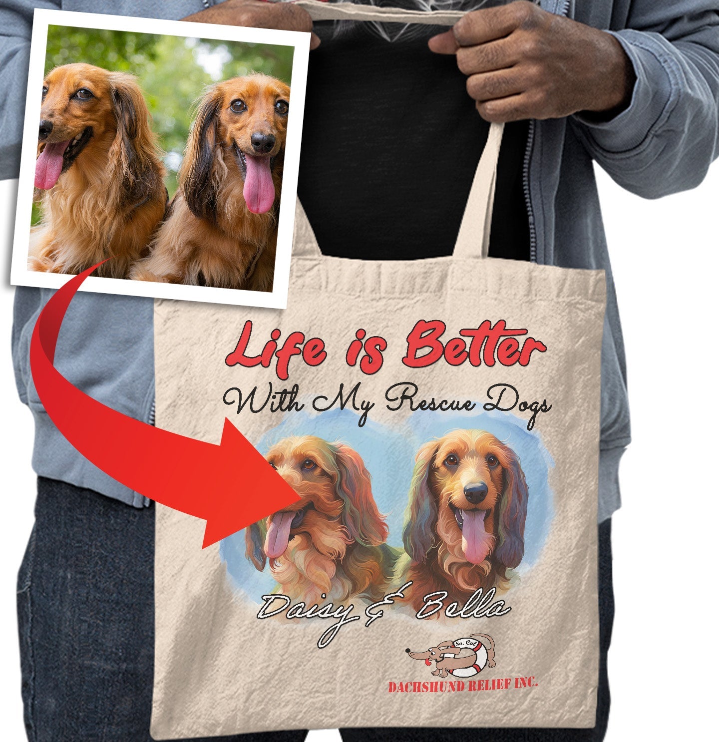 Life is Better With My SCDR Rescue Pet - Personalized Custom Cotton Canvas Tote - Main