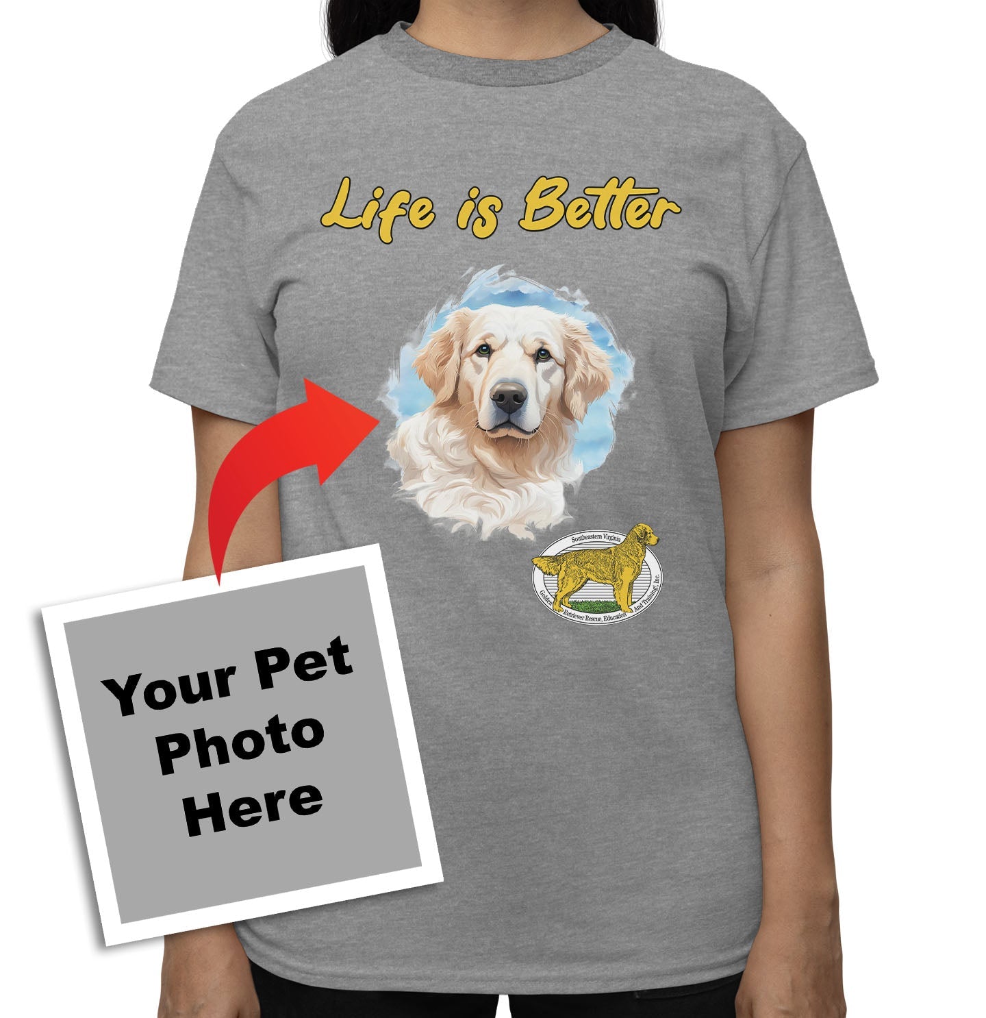 Life is Better With My SEVA GRREAT Rescue Pet - Personalized Custom Adult Unisex T-Shirt - Grey