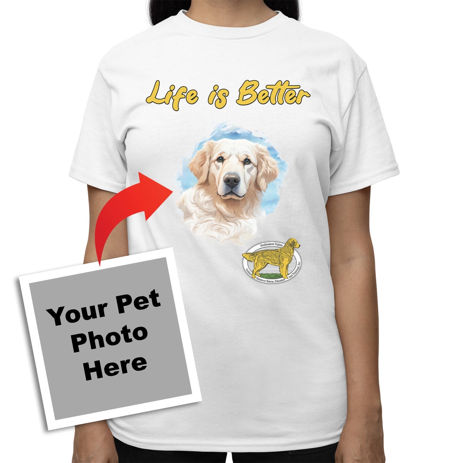 Life is Better With My SEVA GRREAT Rescue Pet - Personalized Custom Adult Unisex T-Shirt - White