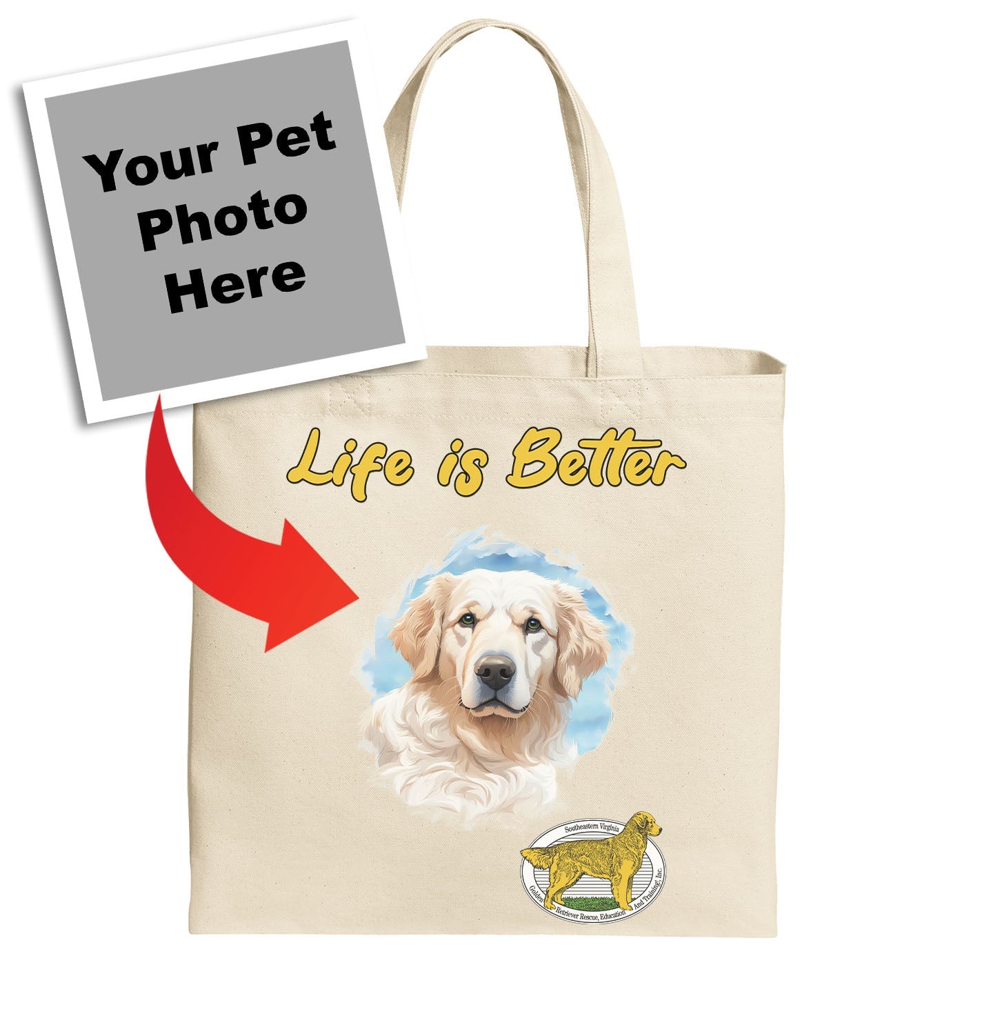 Life is Better With My SEVA GRREAT Rescue Pet - Personalized Custom Cotton Canvas Tote