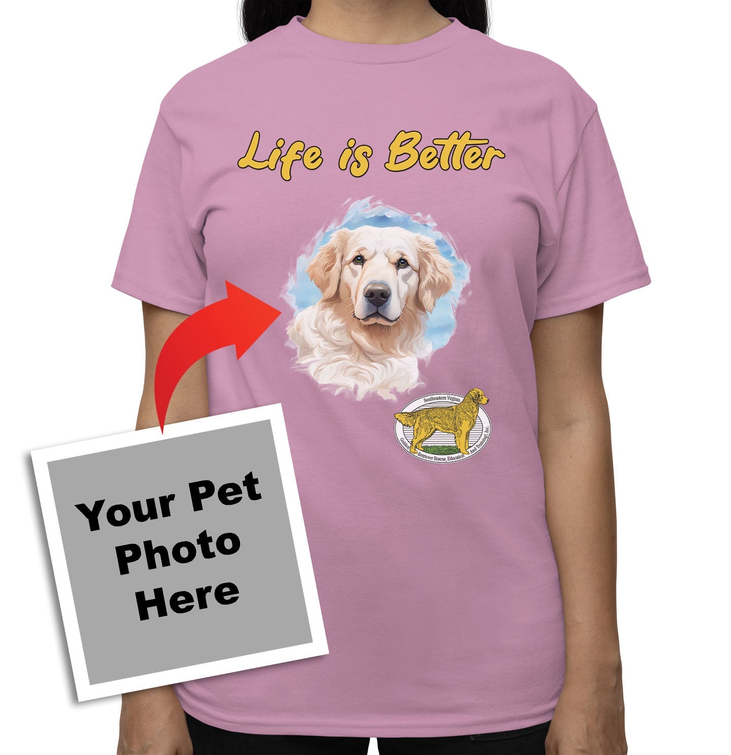 Life is Better With My SEVA GRREAT Rescue Pet - Personalized Custom Adult Unisex T-Shirt - Pink