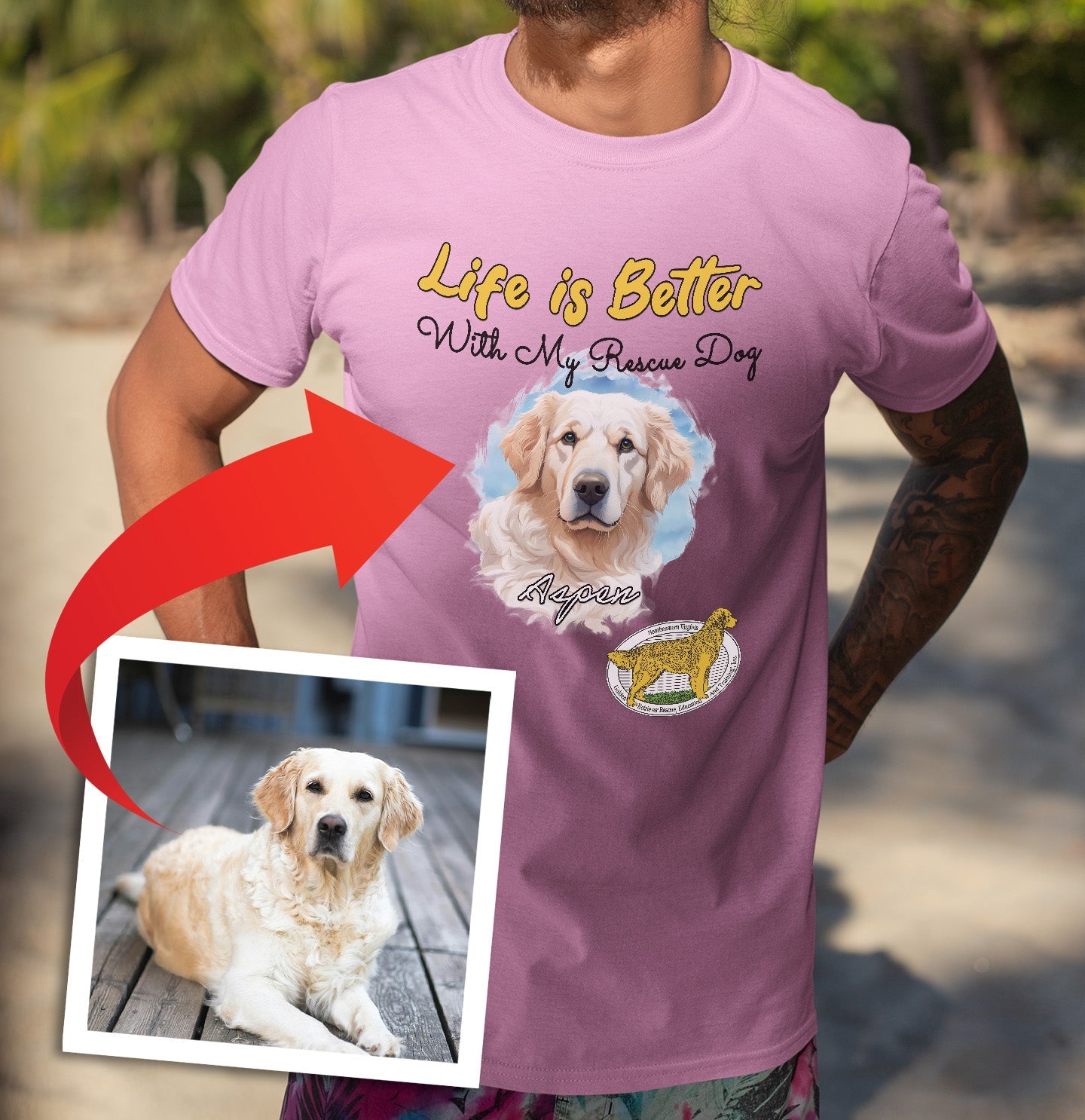 Life is Better With My SEVA GRREAT Rescue Pet - Personalized Custom Adult Unisex T-Shirt - Main