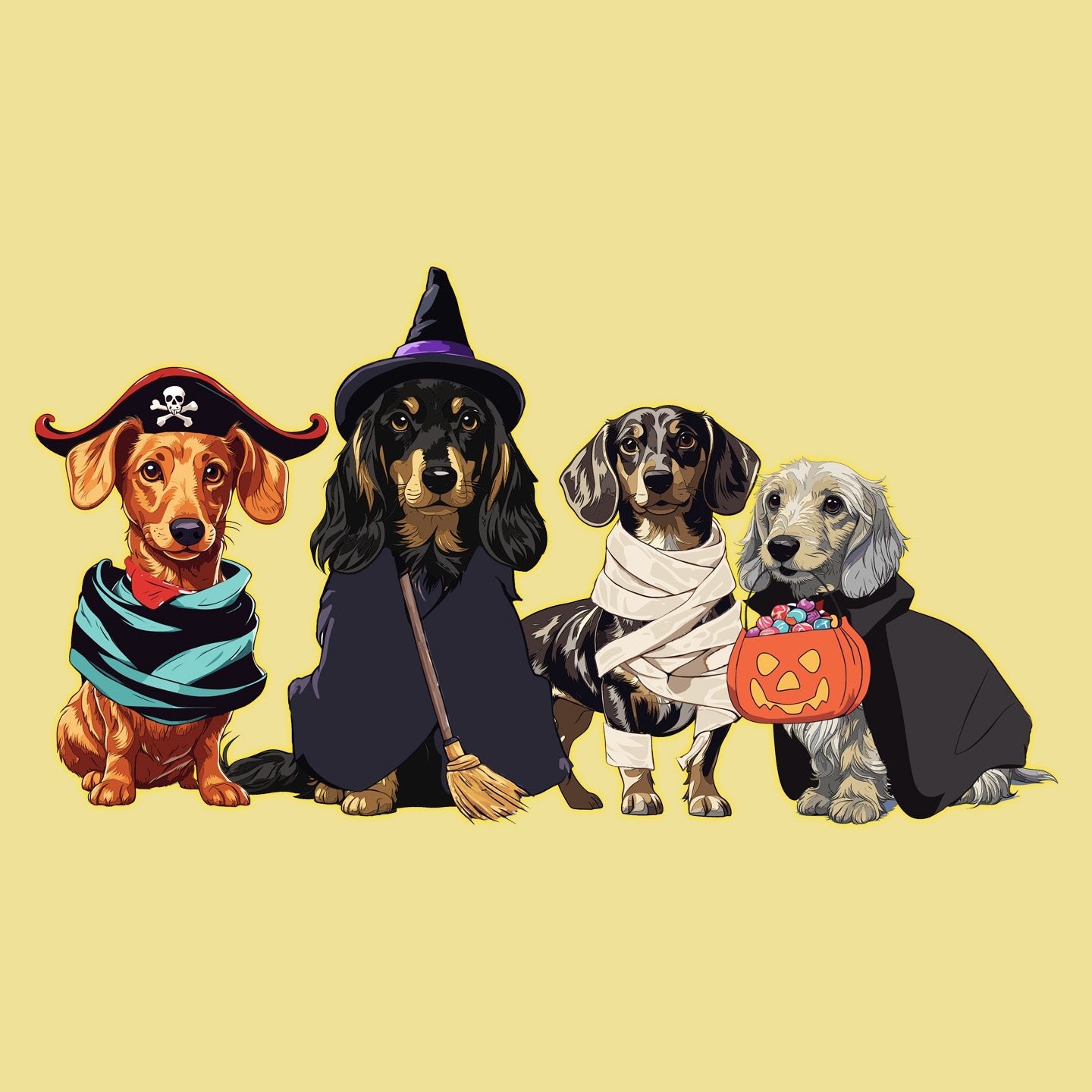 Halloween Line Up Dachshunds - Adult Unisex T-Shirt - Graphic