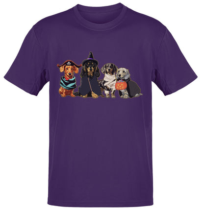 Halloween Line Up Dachshunds - Adult Unisex T-Shirt - Team Purple