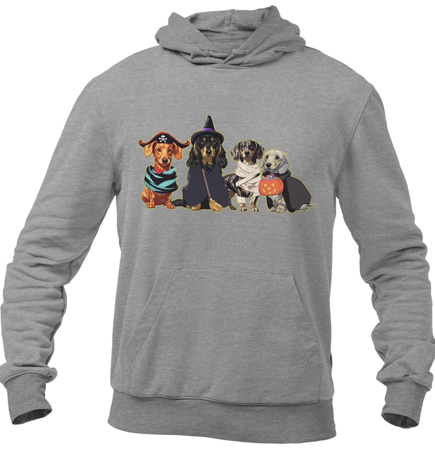 Halloween Line Up Dachshunds - Adult Unisex Hoodie Sweatshirt - Grey