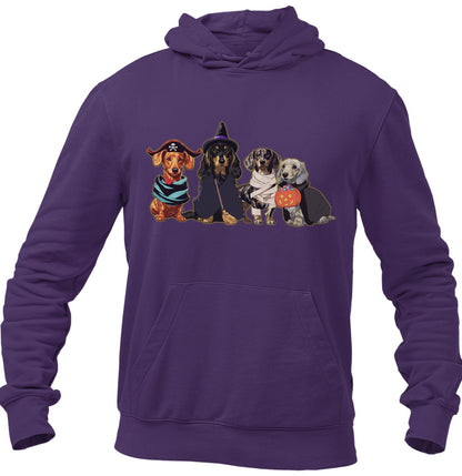 Halloween Line Up Dachshunds - Adult Unisex Hoodie Sweatshirt - Team Purple