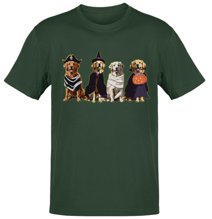 Halloween Line Up Golden Retrievers - Adult Unisex T-Shirt - Forest Green