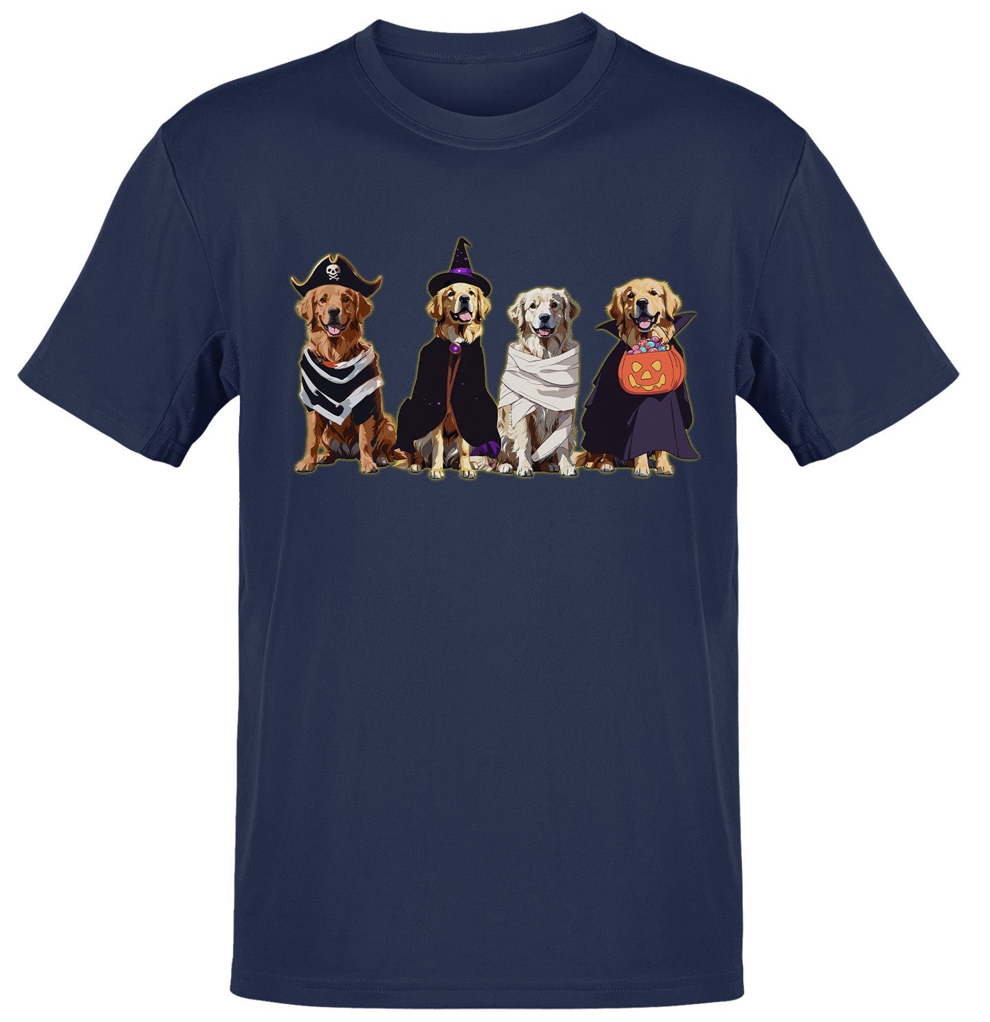 Halloween Line Up Golden Retrievers - Adult Unisex T-Shirt - Navy