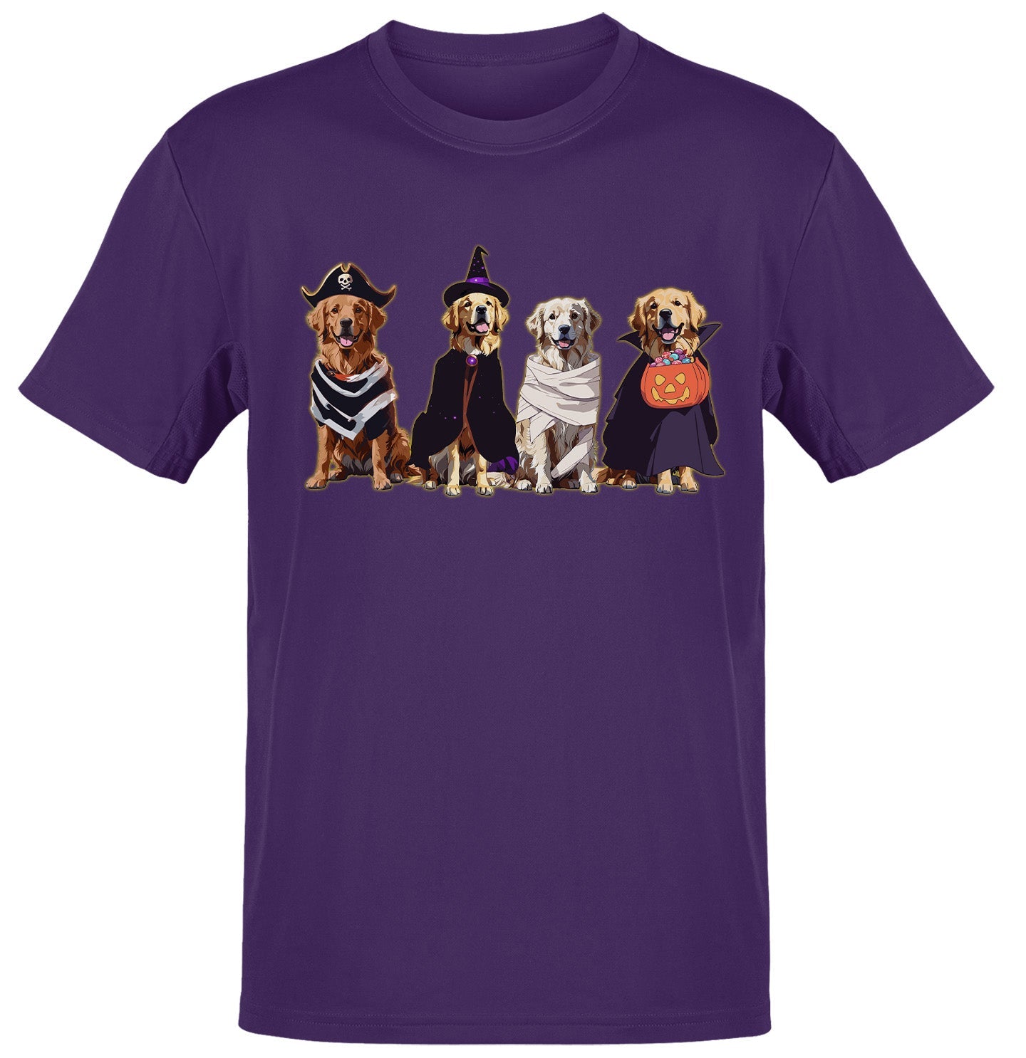 Halloween Line Up Golden Retrievers - Adult Unisex T-Shirt - Team Purple