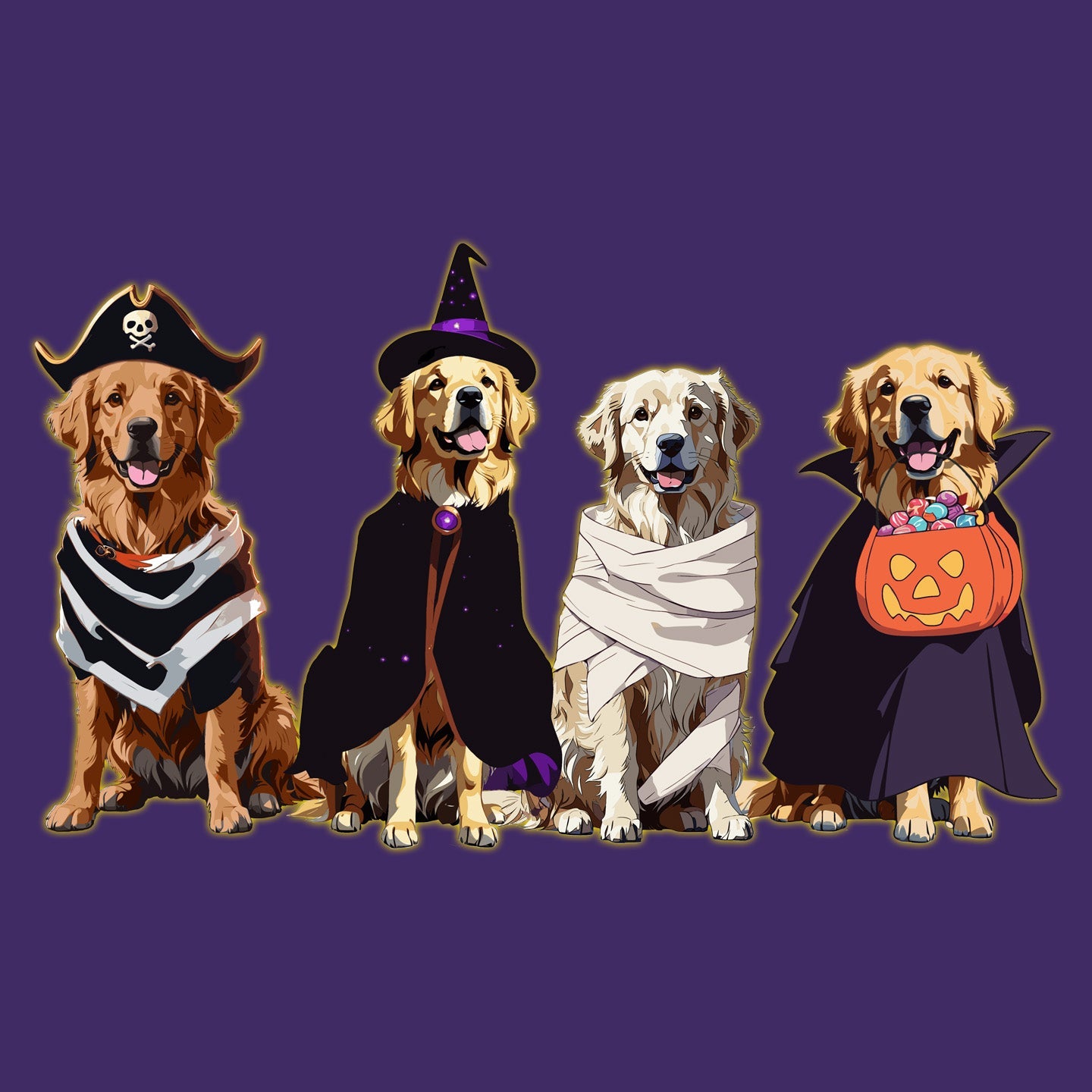 Halloween Line Up Golden Retrievers - Adult Unisex Hoodie Sweatshirt - Graphic