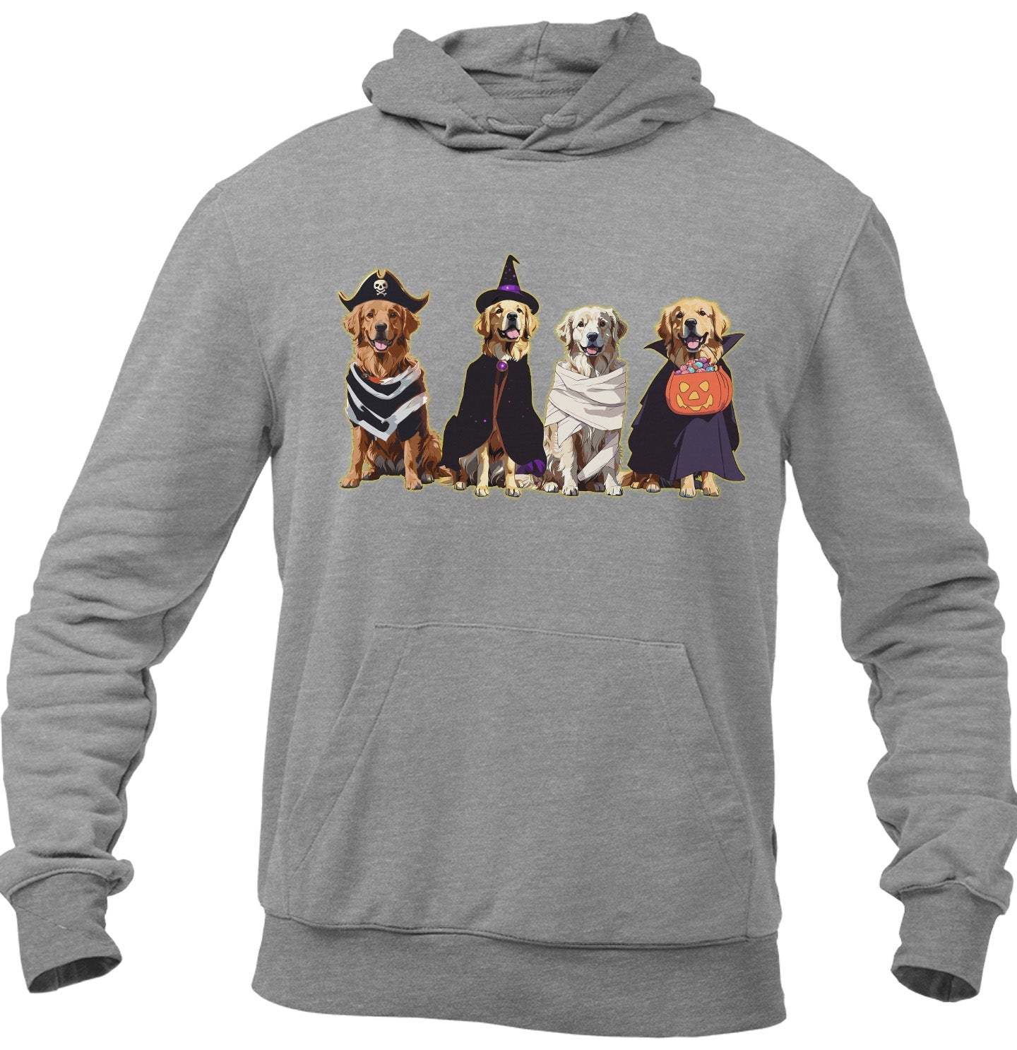 Halloween Line Up Golden Retrievers - Adult Unisex Hoodie Sweatshirt - Grey