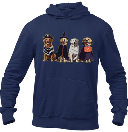 Halloween Line Up Golden Retrievers - Adult Unisex Hoodie Sweatshirt - Navy