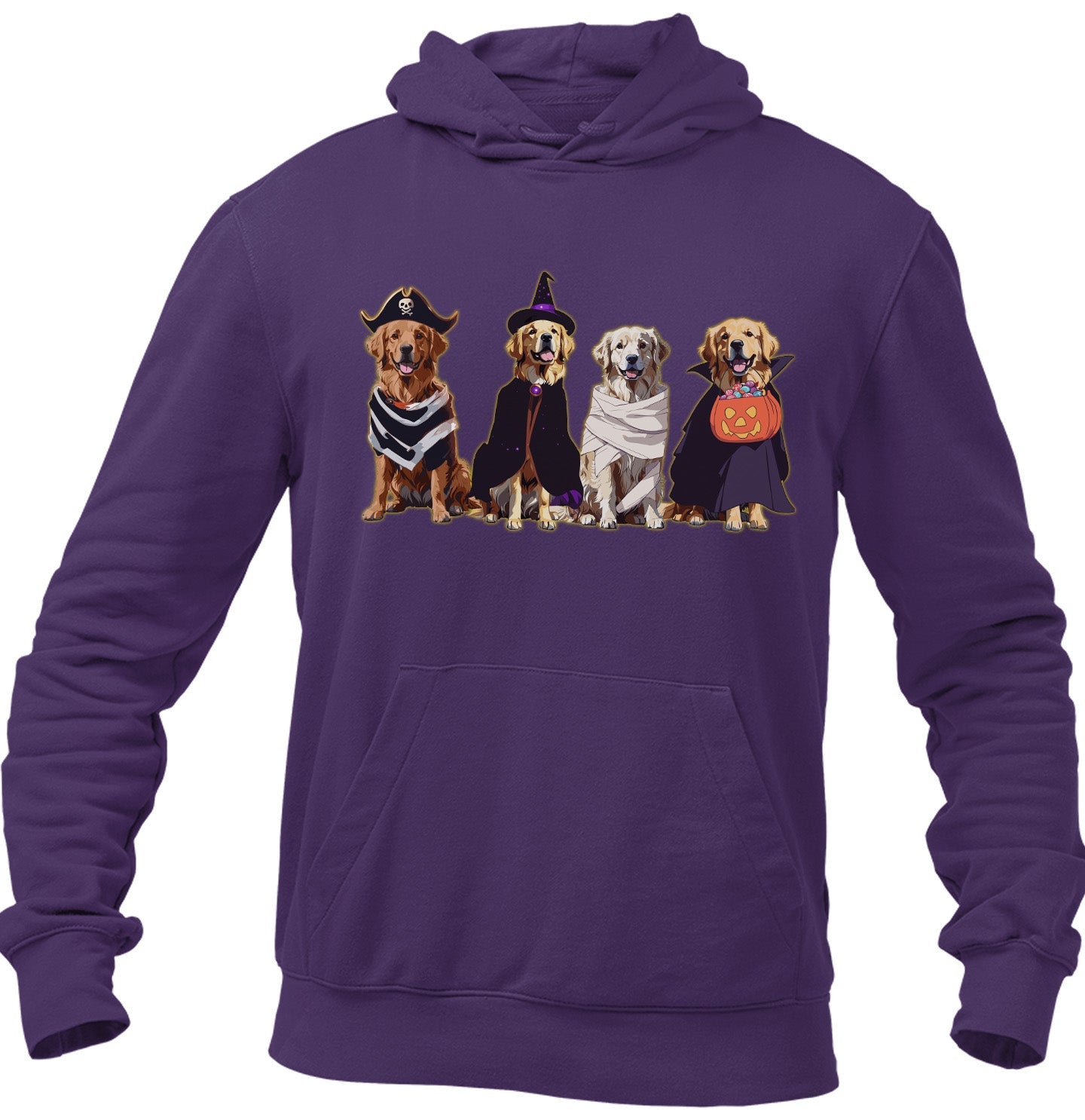 Halloween Line Up Golden Retrievers - Adult Unisex Hoodie Sweatshirt - Team Purple