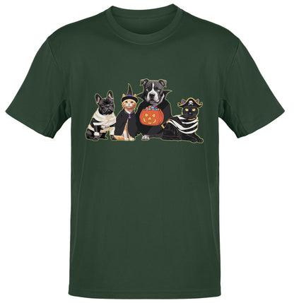 Halloween Line Up Rescue Pets - Adult Unisex T-Shirt - Forest Green