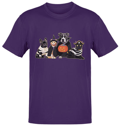 Halloween Line Up Rescue Pets - Adult Unisex T-Shirt - Team Purple