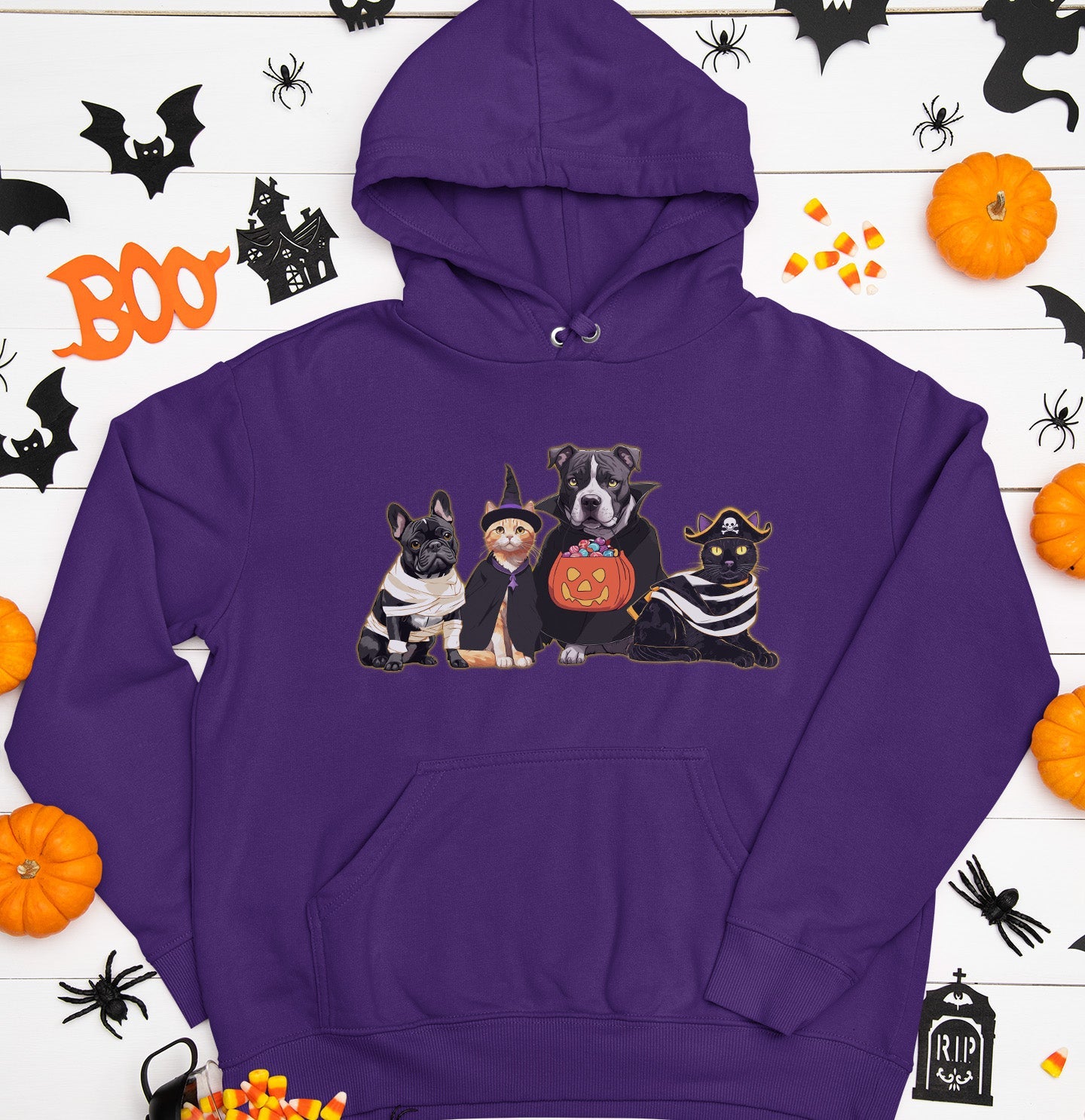 Halloween Line Up Rescue Pets - Adult Unisex Hoodie Sweatshirt - Main