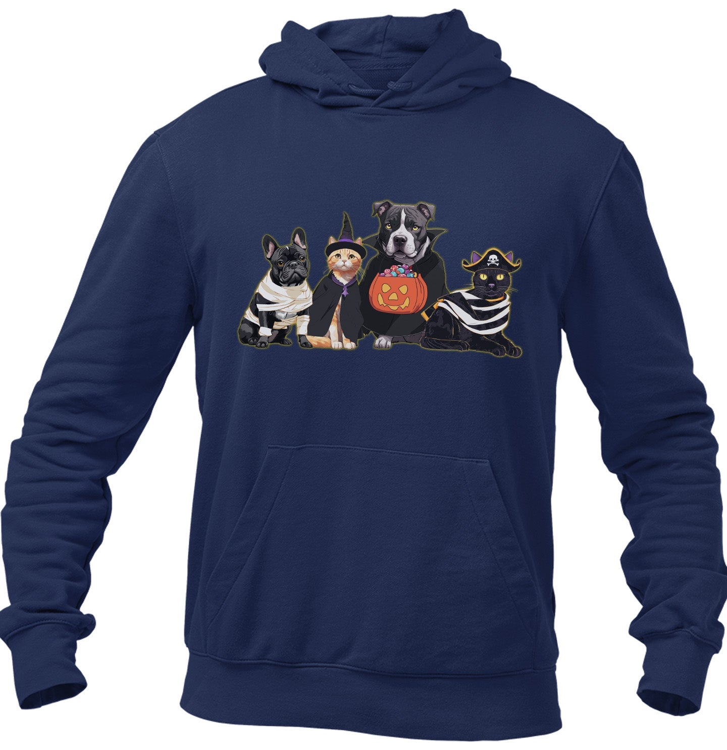 Halloween Line Up Rescue Pets - Adult Unisex Hoodie Sweatshirt - Navy