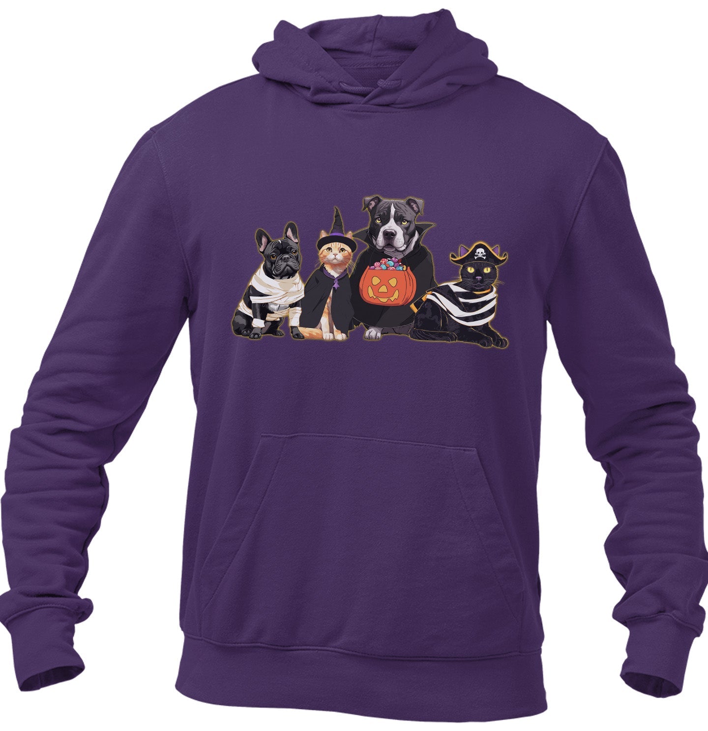 Halloween Line Up Rescue Pets - Adult Unisex Hoodie Sweatshirt - Team Purple