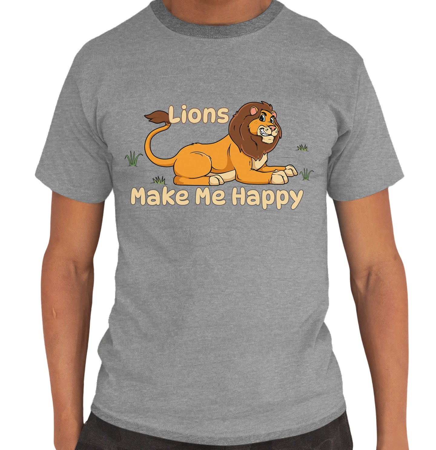 Lion Toon Make Me Happy - Adult Unisex T-Shirt - Grey