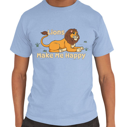 Lion Toon Make Me Happy - Adult Unisex T-Shirt - Light Blue