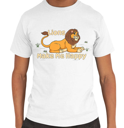 Lion Toon Make Me Happy - Adult Unisex T-Shirt - White