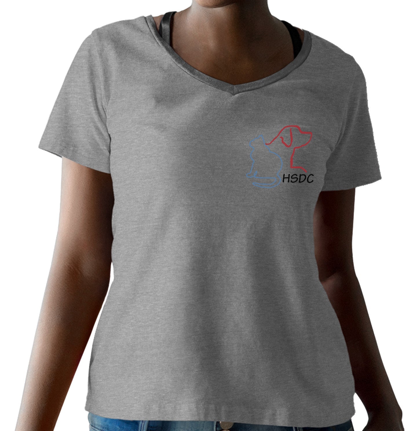 HSDC Left Chest Logo - Women's V-Neck T-Shirt - Light Grey