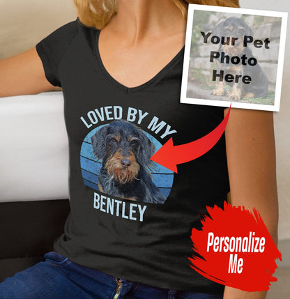 Loved By My Pet - Personalized Custom Women's V-Neck T-Shirt - Navy - 3X-Large - Main