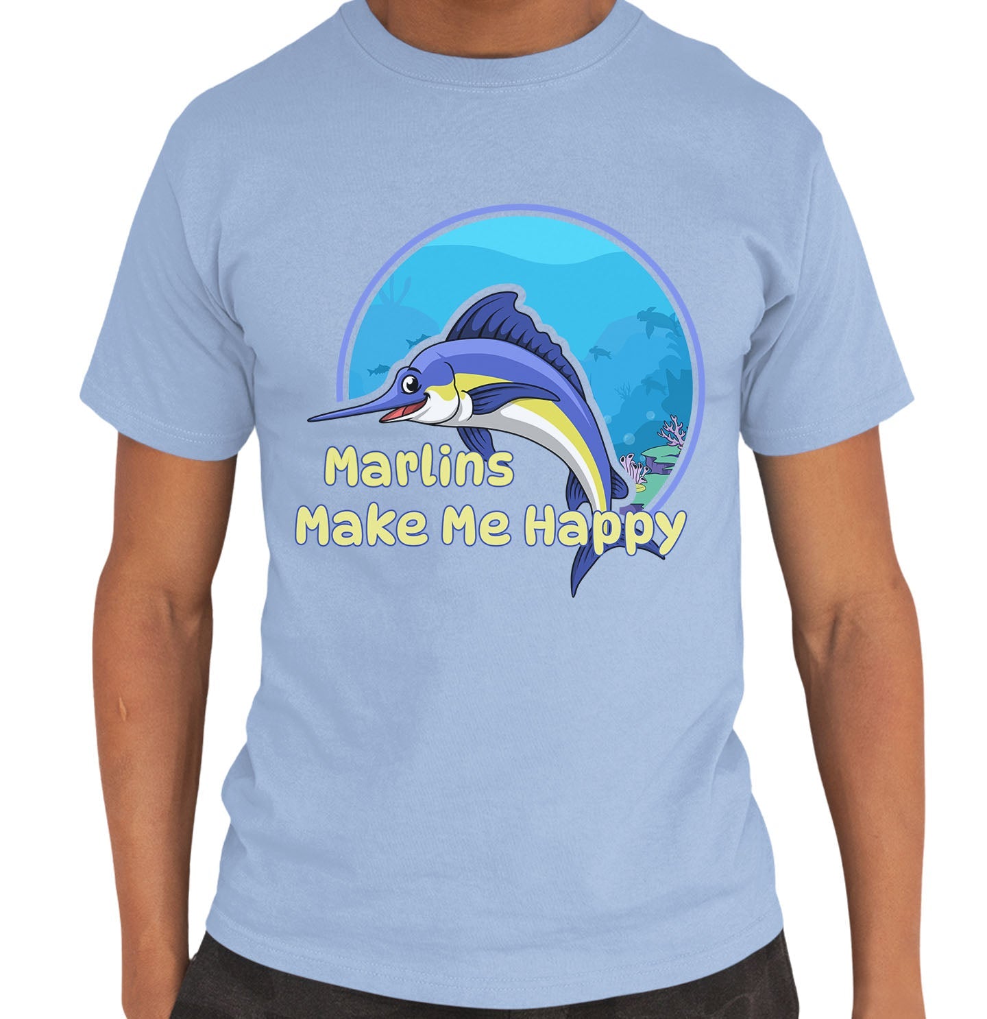 Marlin Toon Make Me Happy - Adult Unisex T-Shirt - Light Blue