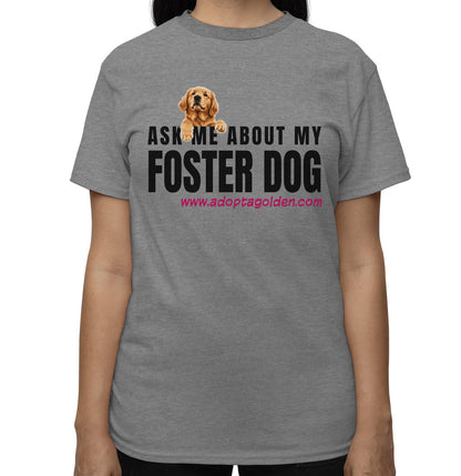 Ask Me About My Foster Dog Black Text - Adult Unisex T-Shirt - Grey