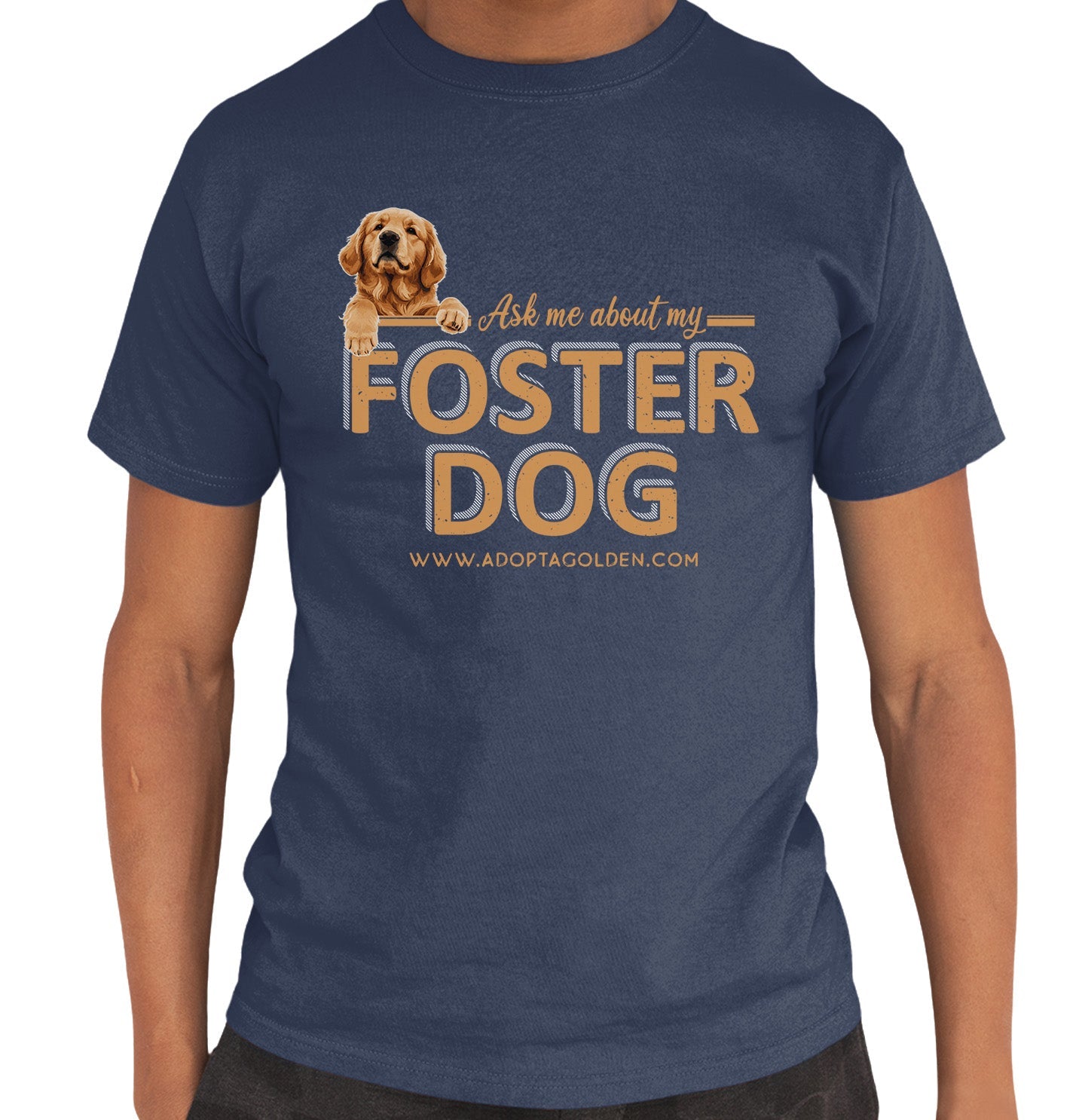 Ask Me About My Foster Dog Fawn Text - Adult Unisex T-Shirt - Navy