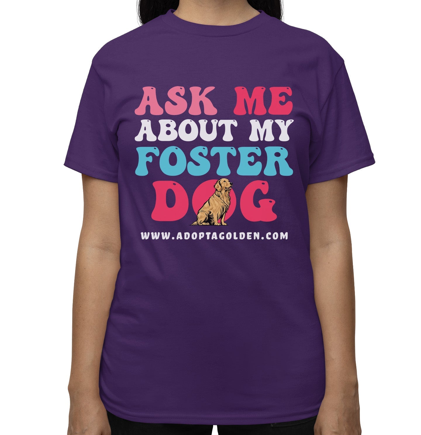 Ask Me About My Foster Dog Pastel Text - Adult Unisex T-Shirt - Purple