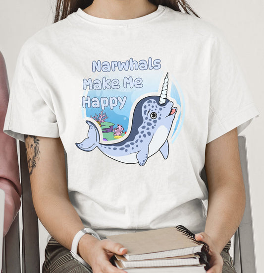 Narhwal Toon Make Me Happy - Adult Unisex T-Shirt - Main
