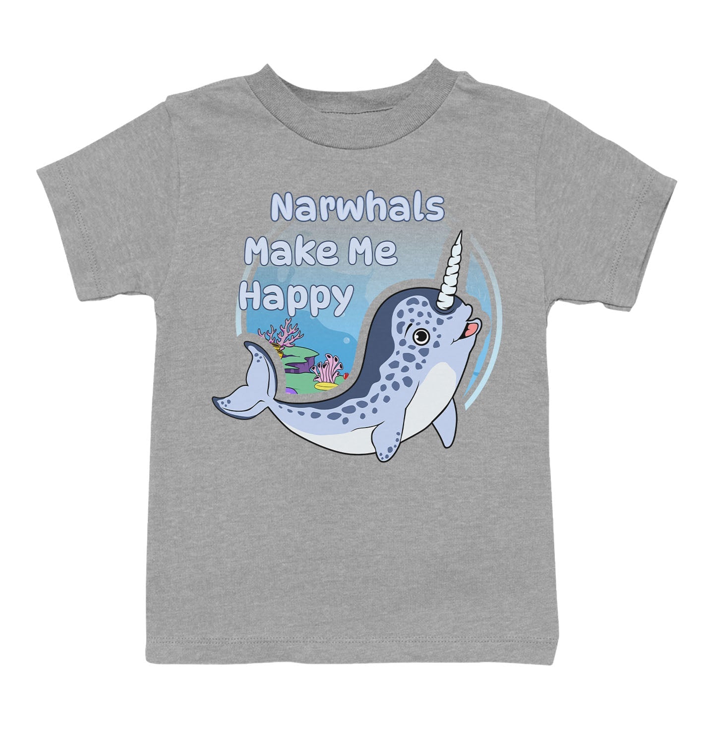 Narhwal Toon Make Me Happy - Toddler Unisex T-Shirt - Grey