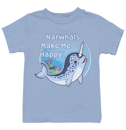 Narhwal Toon Make Me Happy - Kids' Unisex T-Shirt - Light Blue