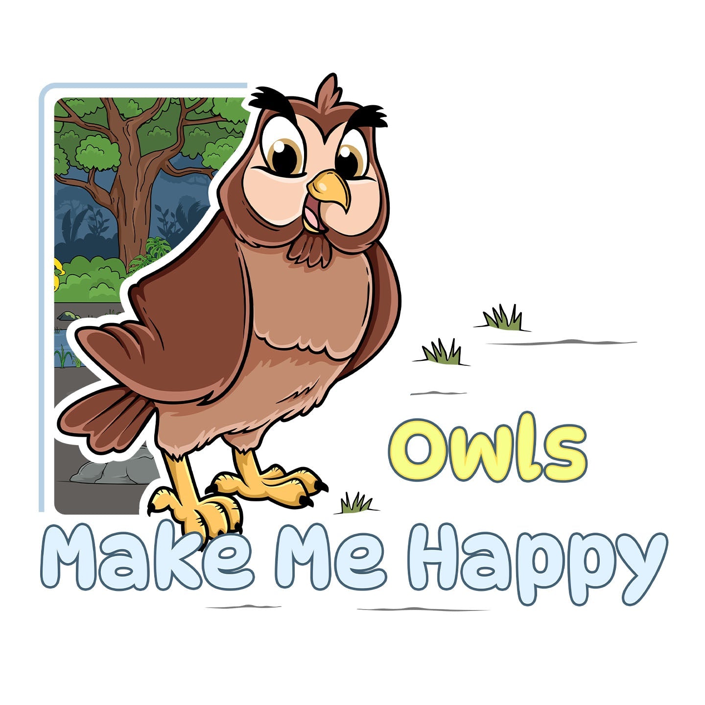 Owl Toon Make Me Happy - Adult Unisex T-Shirt - Graphic