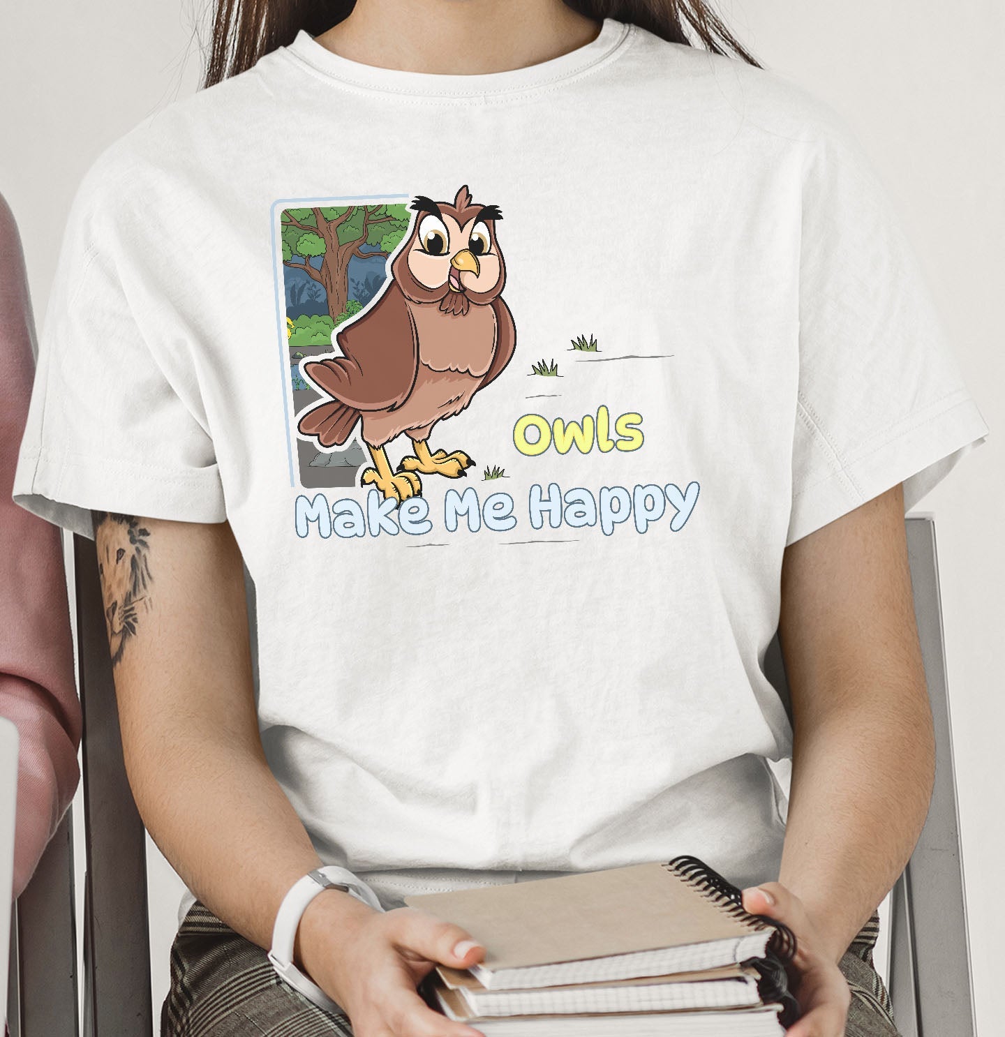 Owl Toon Make Me Happy - Adult Unisex T-Shirt - Main