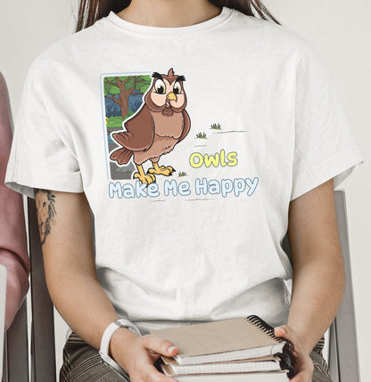 Owl Toon Make Me Happy - Adult Unisex T-Shirt - Main