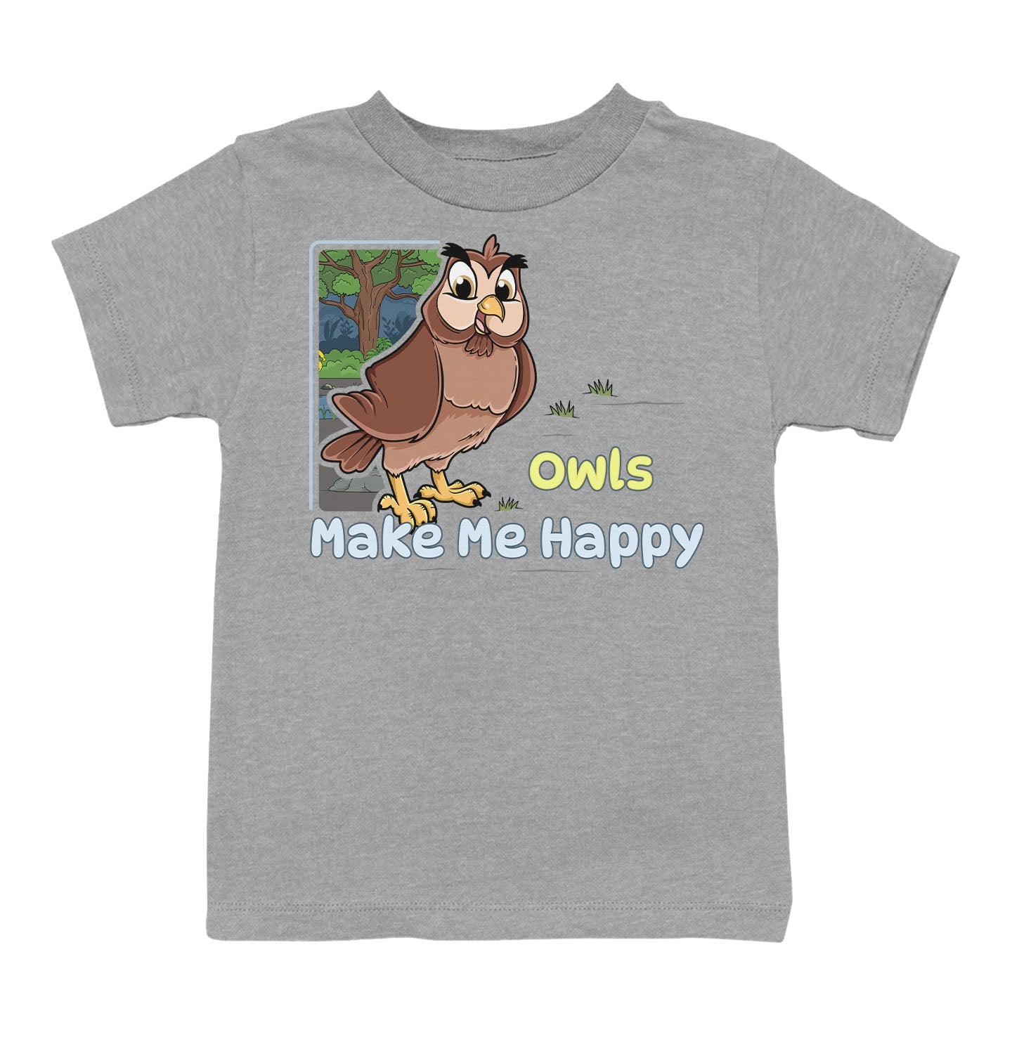 Owl Toon Make Me Happy - Toddler Unisex T-Shirt - Grey